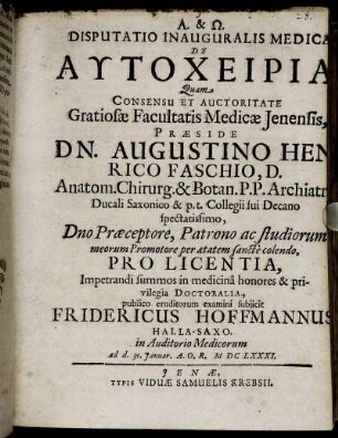 Disputatio Inauguralis Medica De Autocheiria
