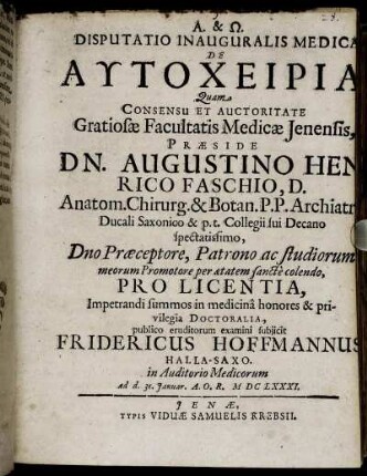 Disputatio Inauguralis Medica De Autocheiria