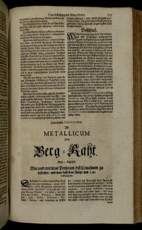 Das Eilffte Concilium Ist Metallicum Oder Berg-Raht.