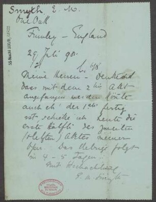 Brief an B. Schott's Söhne : 29.07.1898