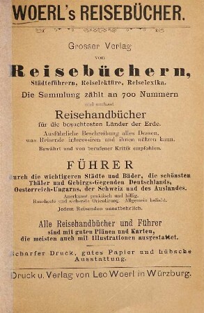 Woerl's Reisebücher : (Verzeichnis der Woerl'schen Reisehandbücher und Städteführer), 1896