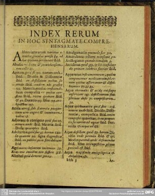Index Rerum In Hoc Syntagmata Comprehensarum