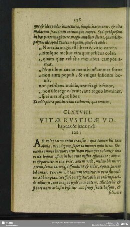 CLXXVII. Vitae Rusticae Voluptas & iucunditas