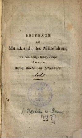 Beiträge zur Münzkunde des Mittelalters