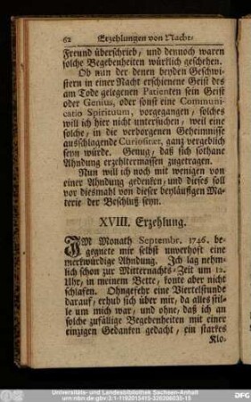 XVIII. Erzehlung.