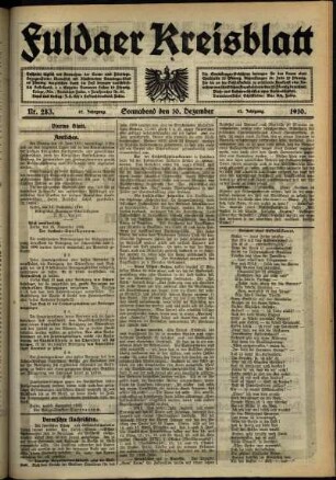 Vierte Ausgabe vom Samstag, den 10. Dezember 1910.