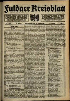 Vierte Ausgabe vom Samstag, den 10. Dezember 1910.