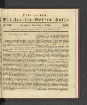 No. 794. Hamburg. Sonnabend, den 2. März. 1833.