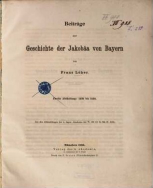 Beiträge zur Geschichte der Jakobäa von Bayern. 2, 1426 bis 1436