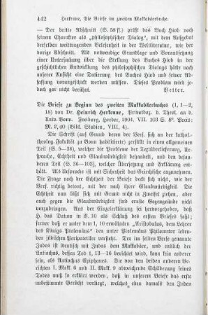 442-443 [Rezension] Herkenne, Heinrich, Die Briefe zu Beginn des zweiten Makkabaeerbuches