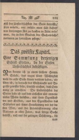 Das zwölfte Kapitel. Eine Sammlung derjenigen Schrift-Stellen, die der Seelen Unsterblichkeit bekräftigen