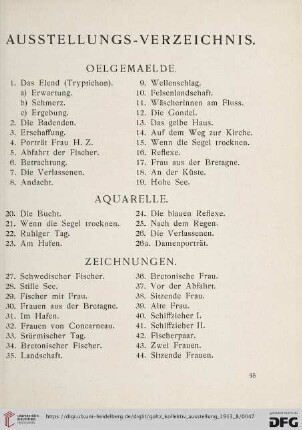 Ausstellungs-Verzeichnis (Nr. 1-105)