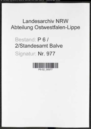 Sterberegister Standesamt Balve