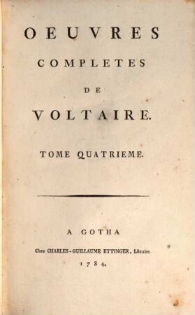 Oeuvres completes de Voltaire, 4. Théâtre ; 4