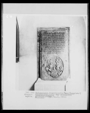 Wappengrabstein für Alexander Griming, verstorben 1674