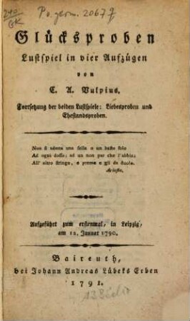 Glücksproben : Lustspiel in vier Aufzügen