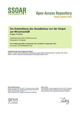 Die Entwicklung des Sozialismus von der Utopie zur Wissenschaft