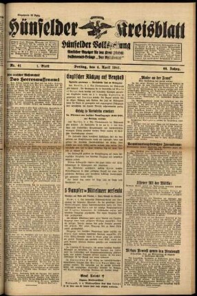 Erste Ausgabe vom Freitag, den 04. April 1941.