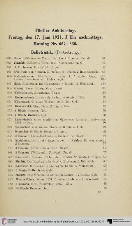 Fünfter Auktionstag: Freitag, den 17. Juni 1921 (Nr. 662-830