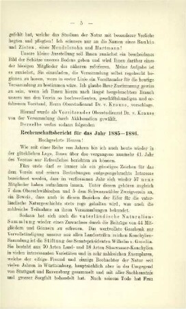 Rechenschaftsbericht für das Jahr 1885/86 (F. v. Krauß)