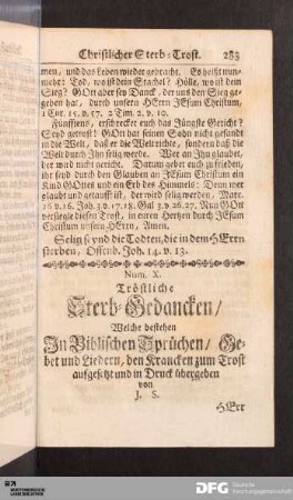 Num. X. Tröstliche Sterb-Gedancken