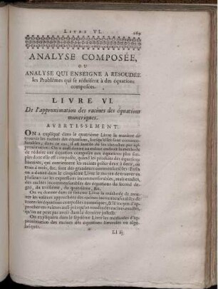 Livre VI. De l'approximation des racines des équations numeriques.