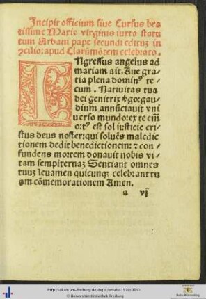 Officium sive Cursus beatissime Marie virginis iuxta statutum Urbani pape secundi