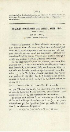 Concours d´agrégation aux lycées, anée 1849.