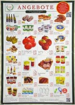 Werbeplakat des LPG-Biomarktes mit diversen Lebensmittelangeboten