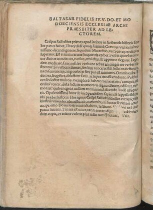 Baltasar Fidelis IV.V.DO. Et Mo Doeciensis Ecclesiae Archi Praesbiter Ad Lectorem.