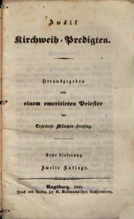 Zwölf Kirchweih-Predigten, 1