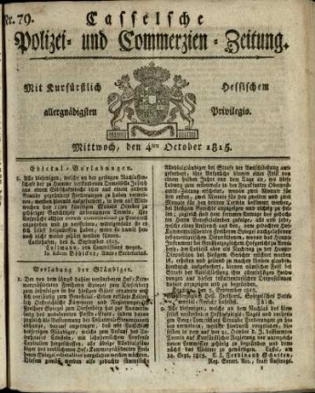 Nr. 79, Mittwoch, den 4ten October 1815