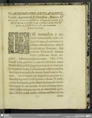 Clarissimo Viro, Nicolao Knipsz, ...