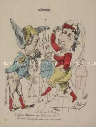 Actualités. À la cour de Prusse - Karikatur auf Napoleon III., Eugénie und Wilhelm I.