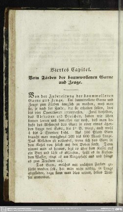Viertes Capitel. Vom Färben der baumwollenen Garne und Zeuge