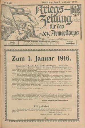 1916: Kriegs-Zeitung für das XV. Armee-Korps