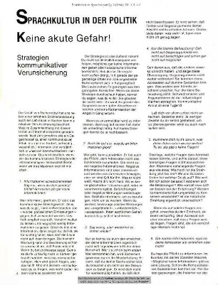 Sprachkultur in der Politik. Keine akute Gefahr!