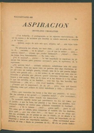Aspiración : Monólogo dramático