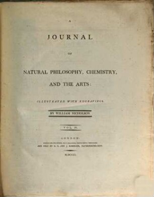 Journal of natural philosophy, chemistry and the arts. 4. 1800/01