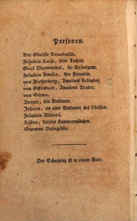 Lustspiele, 1. Die Badekur. Freundschaft und Argwohn