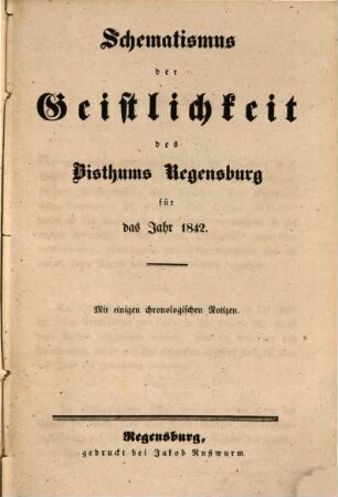 Schematismus des Bistums Regensburg. 1842, 1842