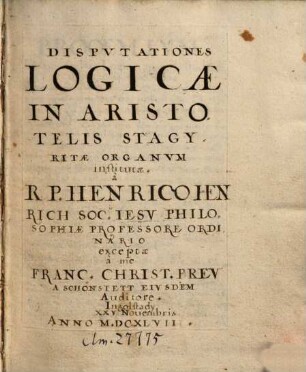 Disputationes in Aristotelis Organum institutae - BSB Clm 27775