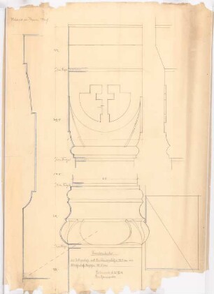 Herz-Jesu-Kirche (mit Vikarie), Heeren-Werve: Fenstersäule mit Kapitell des Pfarrhauses, Details 1:1