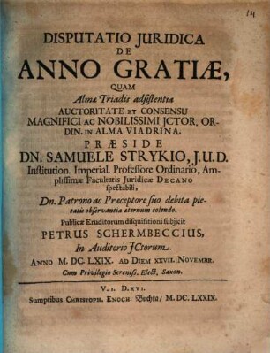 Disputatio Iuridica De Anno Gratiae