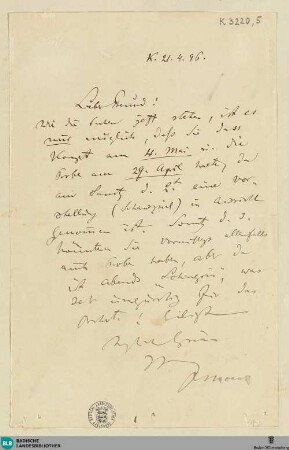 Brief von Felix Mottl an Rudolf Moest vom 21.04.1896 - K 3220, 5