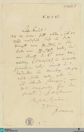 Brief von Felix Mottl an Rudolf Moest vom 21.04.1896 - K 3220, 5
