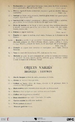 Objets variés (Bronzes – Lustres) (Nr. 61-86)