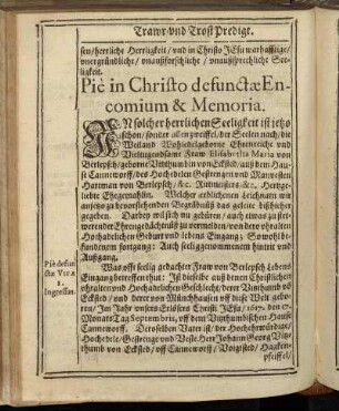 Pie in Christo defunctæ Encomium & Memoria.