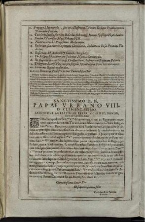 Sanctissimo D.N. Papae Urbano VIII. D. Clementissimo