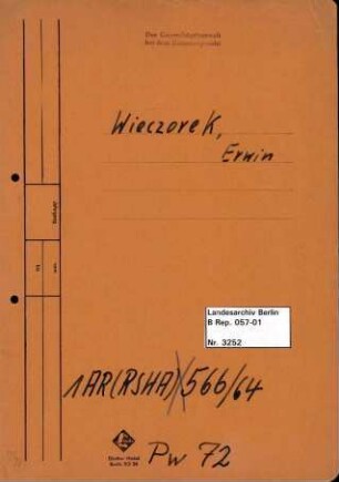 Personenheft Erwin Wieczorek (*05.03.1907), Kriminalsekretär und SS-Untersturmführer